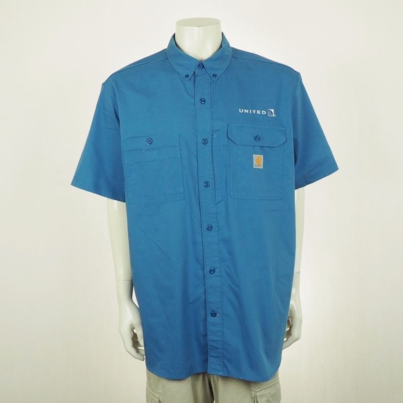 Carhartt Force United Airlines Button Down Shirt Mens 2XL XXL Blue Work Uniform